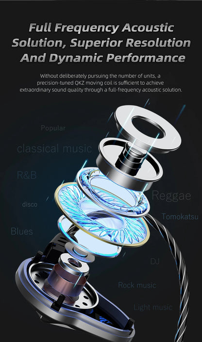 QKZ AK7 Copper Driver Wired IEM Earphones With MIC HiFi Bass Stereo Super Clear Gaming Headset