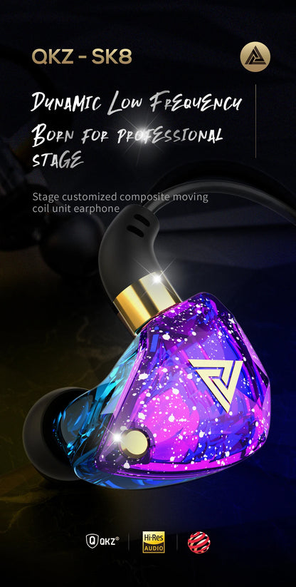 QKZ SK8 Wired IEM Headset With MIC HIFI Dynamic Stereo Heavy Bass 3.5MM AUX In Ear Monitor Earphone
