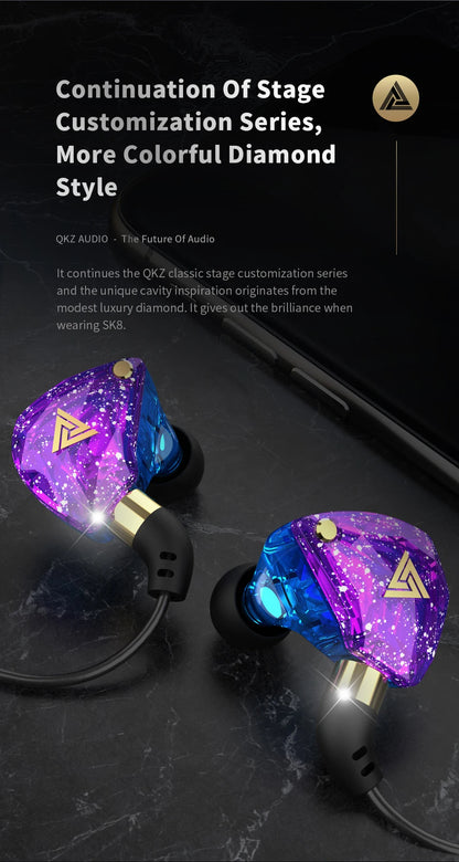 QKZ SK8 Wired IEM Headset With MIC HIFI Dynamic Stereo Heavy Bass 3.5MM AUX In Ear Monitor Earphone