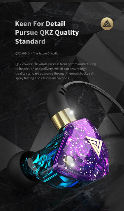 QKZ SK8 Wired IEM Headset With MIC HIFI Dynamic Stereo Heavy Bass 3.5MM AUX In Ear Monitor Earphone