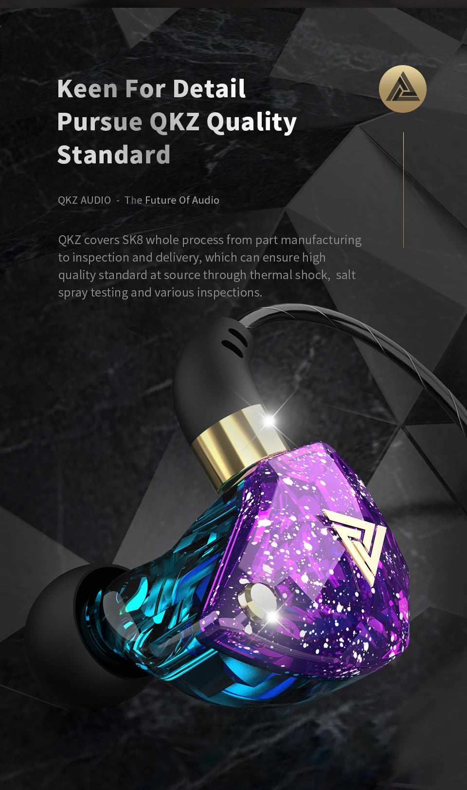 QKZ SK8 Wired IEM Headset With MIC HIFI Dynamic Stereo Heavy Bass 3.5MM AUX In Ear Monitor Earphone