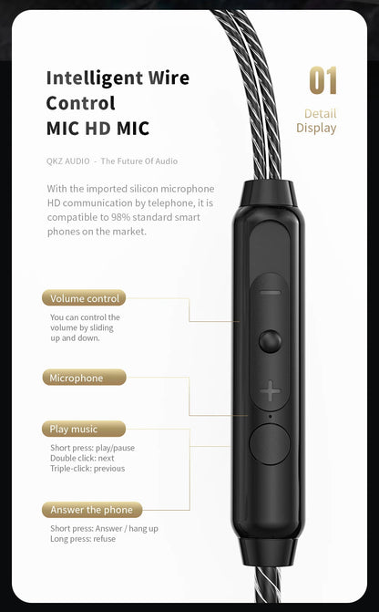 QKZ SK8 Wired IEM Headset With MIC HIFI Dynamic Stereo Heavy Bass 3.5MM AUX In Ear Monitor Earphone