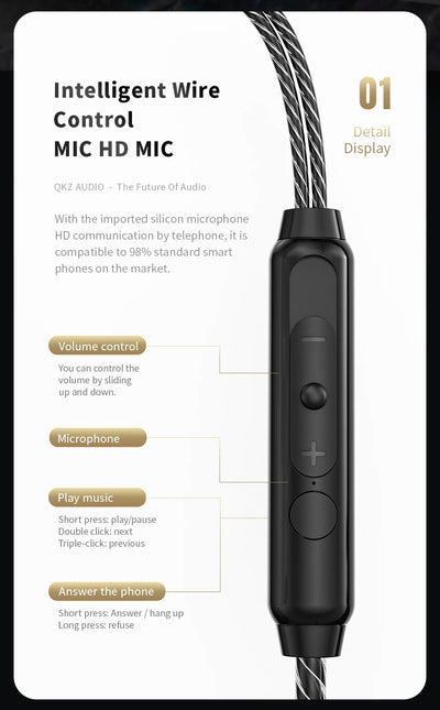 QKZ SK8 Wired In-Ear Earphones with Mic – HiFi Stereo Heavy Bass, 3.5mm