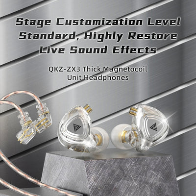 QKZ ZX3 No-Mic Dynamic Earphone In-Ear Monitor HiFi Heavy Bass Wired Headphones IEM