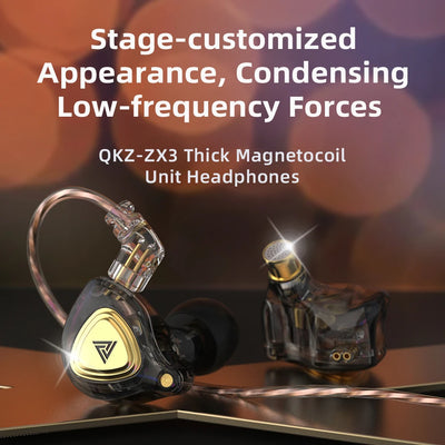 QKZ ZX3 No-Mic Dynamic Earphone In-Ear Monitor HiFi Heavy Bass Wired Headphones IEM