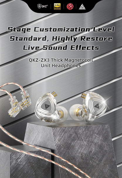 QKZ ZX3 No-Mic Dynamic Earphone In-Ear Monitor HiFi Heavy Bass Wired Headphones IEM