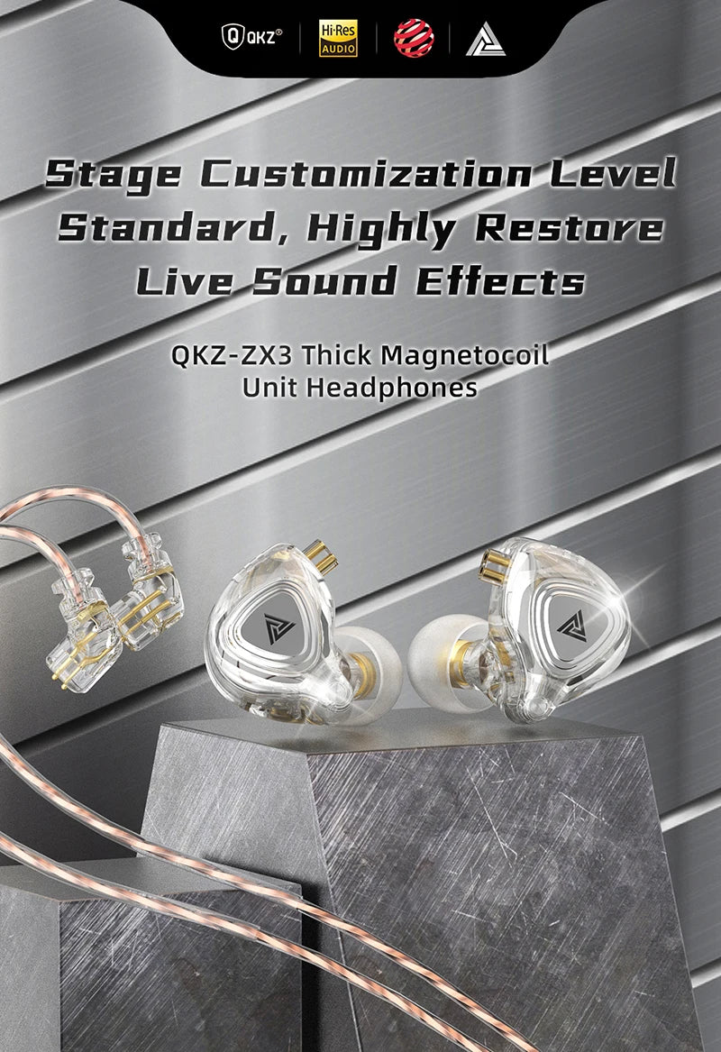 QKZ ZX3 No-Mic Dynamic Earphone In-Ear Monitor HiFi Heavy Bass Wired Headphones IEM