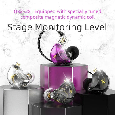 QKZ ZXT In-Ear Wired Double Earphones Clear No-Mic Dynamic DJ Monitor IEM Earbuds HIFI Music Sport Headphone