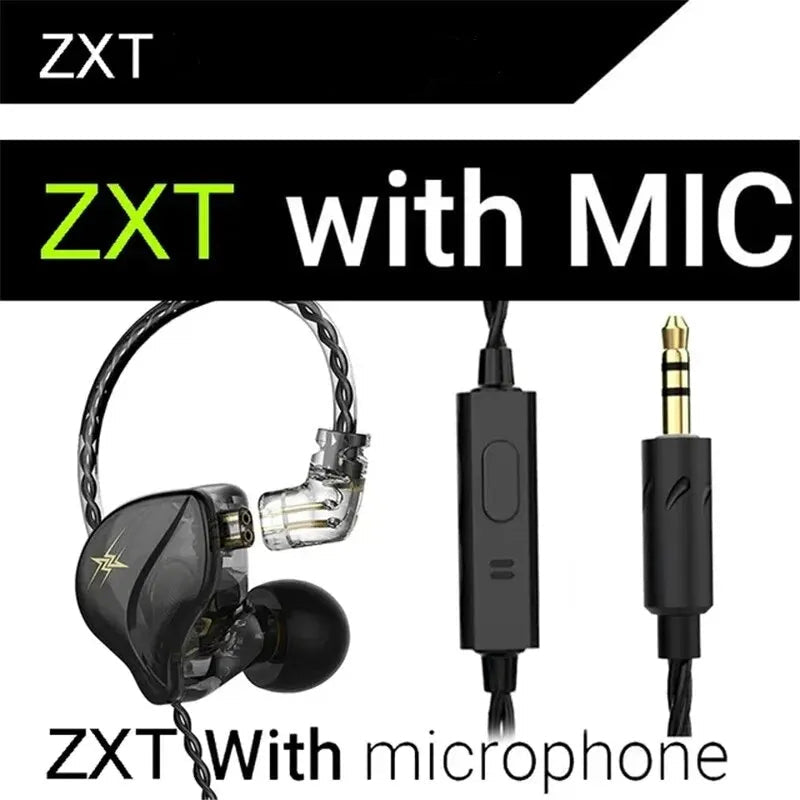 QKZ ZXT Wired In-Ear Earphones 3.5mm Jack HiFi Bass Headphones, Noise Cancelling IEM