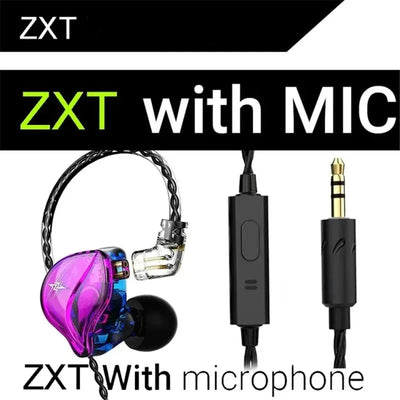 QKZ ZXT Wired In-Ear Earphones 3.5mm Jack HiFi Bass Headphones, Noise Cancelling IEM