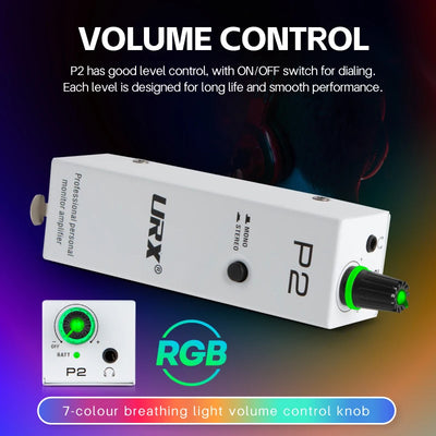 URX Bolanle P2 Personal In-Ear Monitor (IEM) Amplifier | Belt-Pack Headphone Amp with XLR & TRS Input