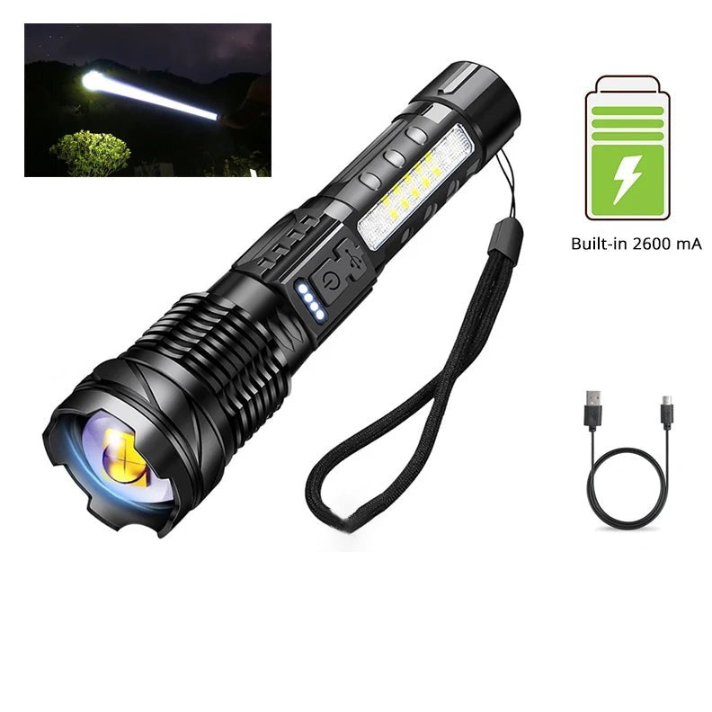 Ultra Bright Torch Powerful GT10 High beam LED Rechargable Flashlight Waterproof Camping Fishing