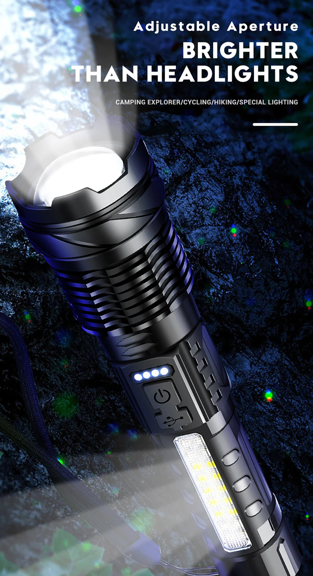 Ultra Bright Torch Powerful GT10 High beam LED Rechargable Flashlight Waterproof Camping Fishing