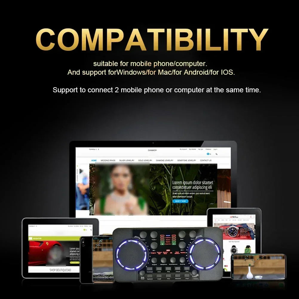 V300 Pro Portable Live Sound Card & Audio Mixer – Bluetooth, Noise Reduction & USB Recording