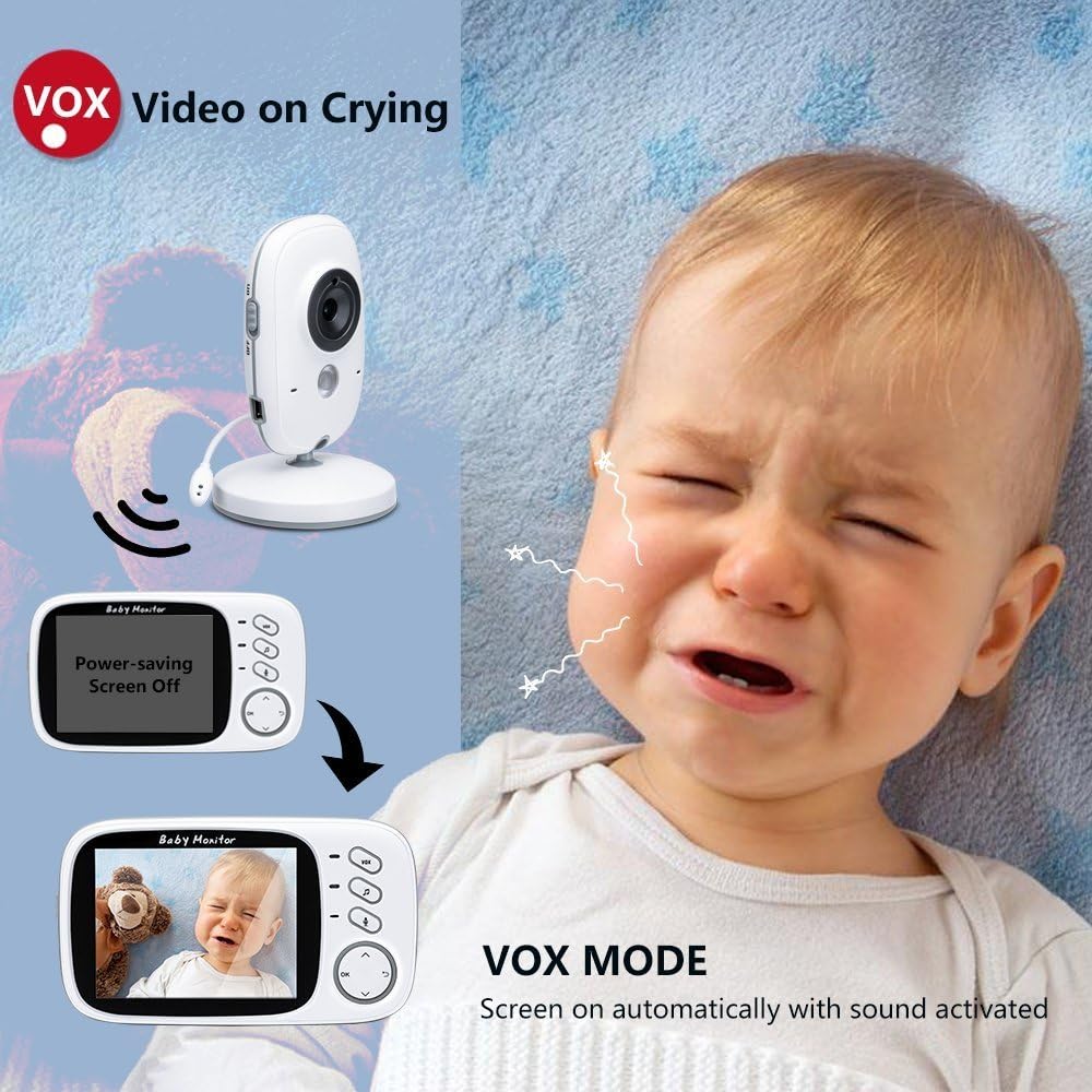 Video Baby Monitor camera with 3.2" LCD Wireless No app needed Audio Monitor with Camera Baby Alarm