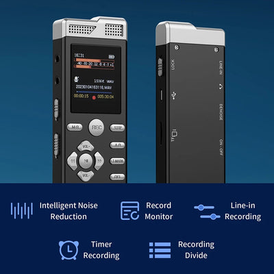 Voice Activated Dual Microphone Recording Password Protection Line-in T-MARK Digital Audio Recorder MP3 Music Player Dictaphone