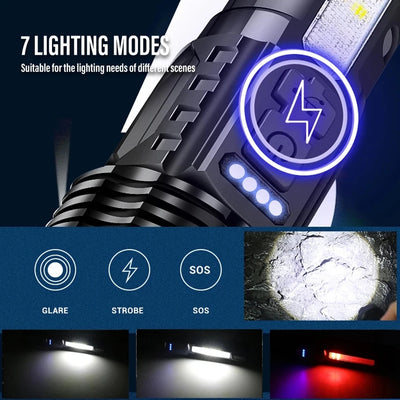 XHP50 Super Bright LED Flashlight – 2300 Lumens, USB Rechargeable, Waterproof, 7 Modes for Camping & Outdoor Adventures