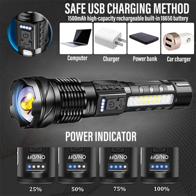 XHP50 Super Bright LED Flashlight – 2300 Lumens, USB Rechargeable, Waterproof, 7 Modes for Camping & Outdoor Adventures