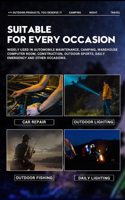 XHP50 Super Bright LED Flashlight – 2300 Lumens, USB Rechargeable, Waterproof, 7 Modes for Camping & Outdoor Adventures