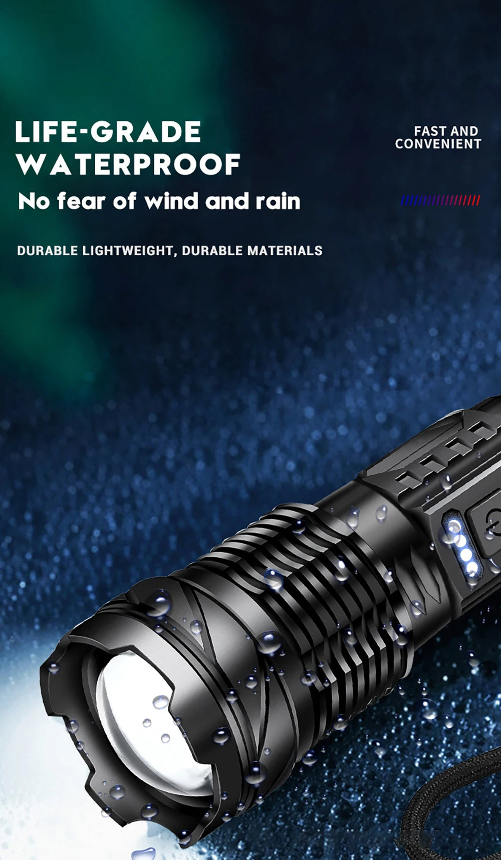 XHP50 Super Bright LED Flashlight – 2300 Lumens, USB Rechargeable, Waterproof, 7 Modes for Camping & Outdoor Adventures