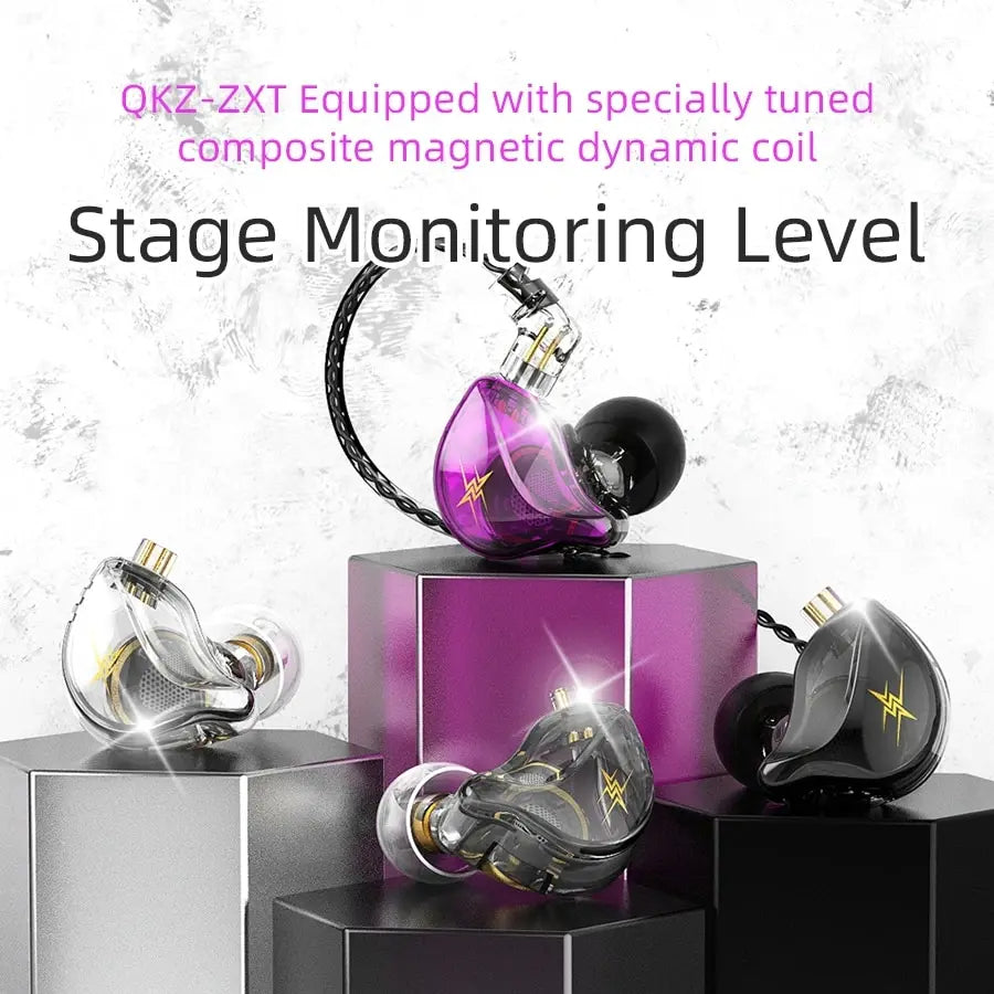 ZXT In-Ear Wired Double Earphones Clear No-Mic Dynamic DJ Monitor IEM Earbuds HIFI Music Sport Headphone