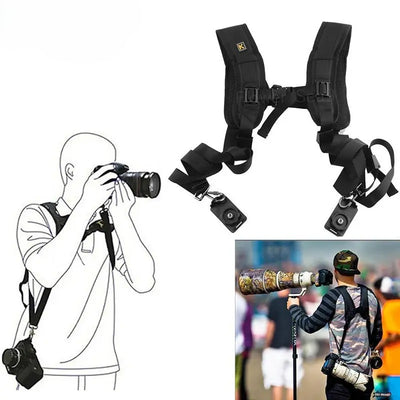Hridz double shoulder camera strap, black, one size fits all