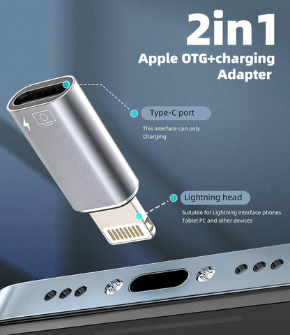 2Pcs OTG Adapter for iPhone Apple iOS Male to USB Female Audio DAC Headphone