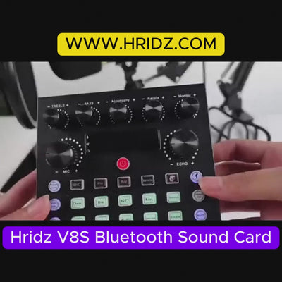 Hridz V8S Sound Card Bluetooth Sound Mixer Board for Live Streaming with Effects