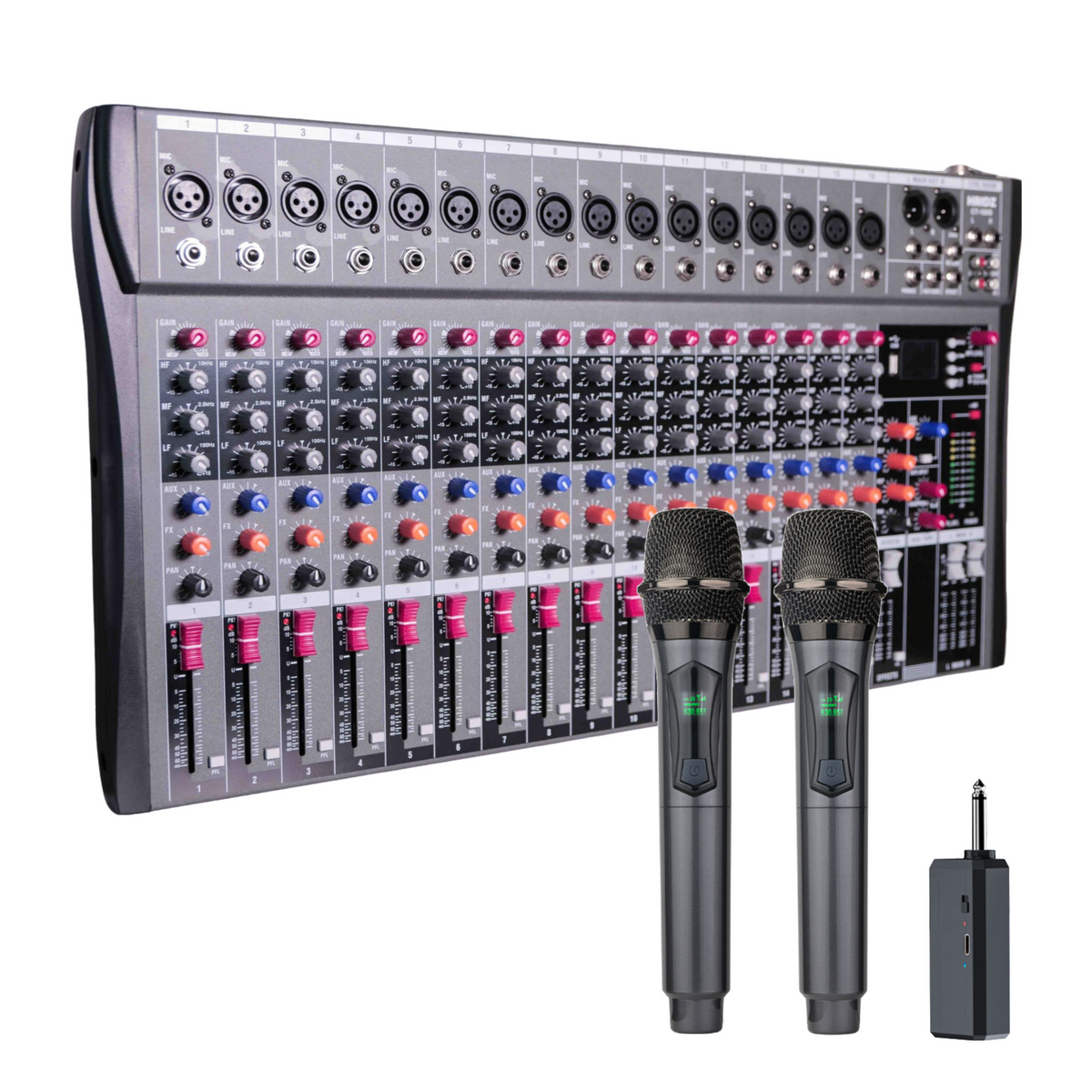 Hridz CT-160S 16-Channel Bluetooth Mixer & U8 Dual Wireless Mic Bundle – 48V Phantom Power, USB, Karaoke