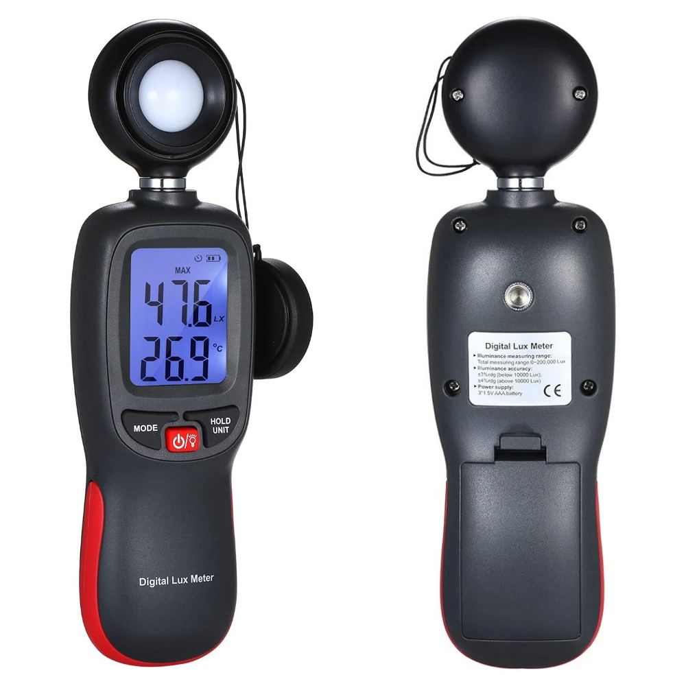 Mini Digital Lux Meter 200000 Lux Light Meter LCD Temp Sensor Max/Min Hold