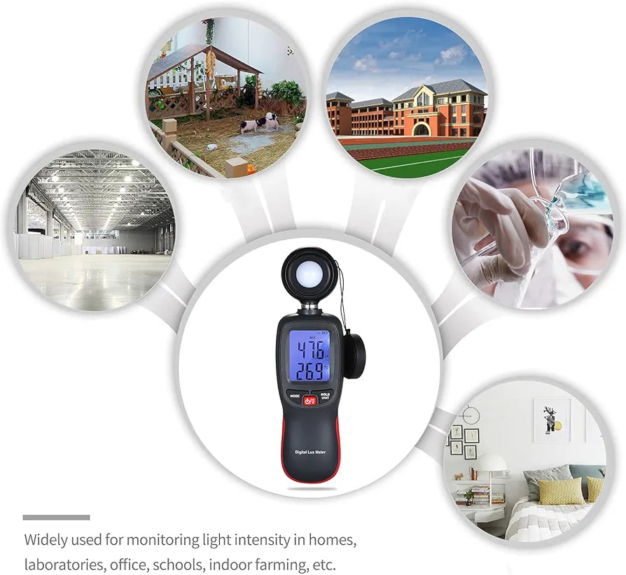 Mini Digital Lux Meter 200000 Lux Light Meter LCD Temp Sensor Max/Min Hold