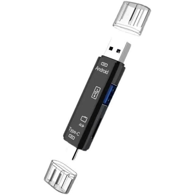6-in-1 USB 2.0 Type-C & Micro USB OTG Card Reader – SD/TF Memory Card Adapter for Smartphone, Tablet, Laptop & PC