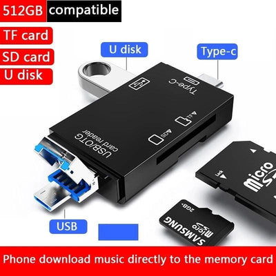 6-in-1 USB 2.0 Type-C & Micro USB OTG Card Reader – SD/TF Memory Card Adapter for Smartphone, Tablet, Laptop & PC