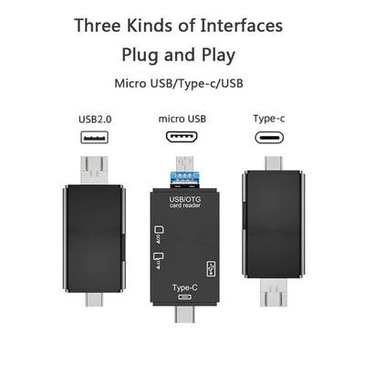6-in-1 USB 2.0 Type-C & Micro USB OTG Card Reader – SD/TF Memory Card Adapter for Smartphone, Tablet, Laptop & PC