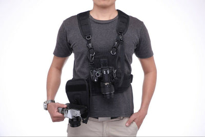 Dual Multi Camera Carrier Chest Harness Vest with Mounting Hubs