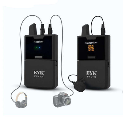 EYK EW-C100 Wireless Lavalier Microphone with Monitor | UHF 30-Channel Lapel Mic for DSLR, Camera, Smartphone & Filmmaking