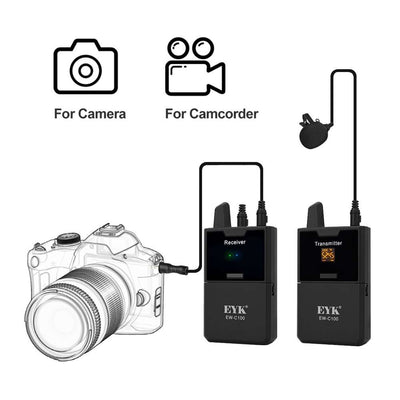 EYK EW-C100 Wireless Lavalier Microphone with Monitor | UHF 30-Channel Lapel Mic for DSLR, Camera, Smartphone & Filmmaking