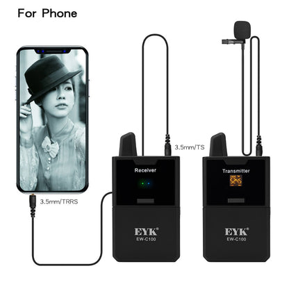 EYK UHF Wireless Lavalier Microphone with Headphone Monitor – EW-C100 / EW-C102 30-Channel Lapel Mic System