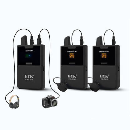 EYK UHF Wireless Lavalier Microphone with Headphone Monitor – EW-C100 / EW-C102 30-Channel Lapel Mic System