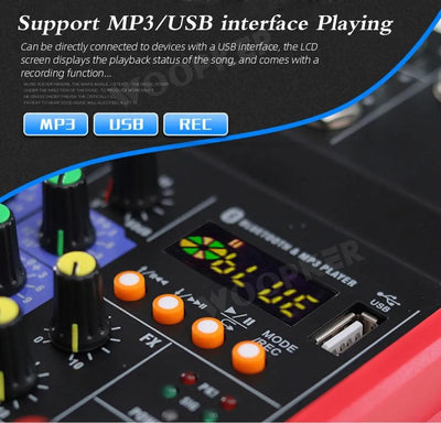 HRIDZ 4 Channel Audio Sound Mixer Karaoke DJ Machine with 2 Wireless Microphones