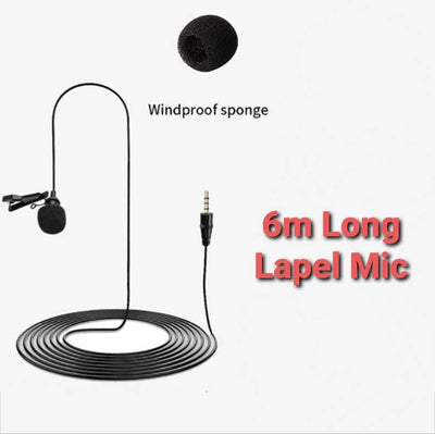 HRIDZ 6M+ 3.5mm Jack Clip-on Lavalier Lapel Microphone for iPhone Android DSLR Cameras