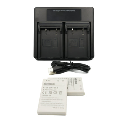 HRIDZ EN-EL5 2*Batterries & Dual Charger For Nikon Coolpix Battery 3700 4200 5200 5900 7900 E3700 P5000