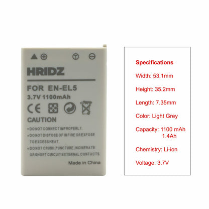 HRIDZ EN-EL5 2*Batterries & Dual Charger For Nikon Coolpix Battery 3700 4200 5200 5900 7900 E3700 P5000