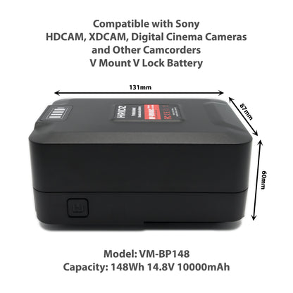 HRIDZ V-Mount V-Lock VM-BP148 Battery – 148Wh 14.8V 10000mAh for Studio Video Production