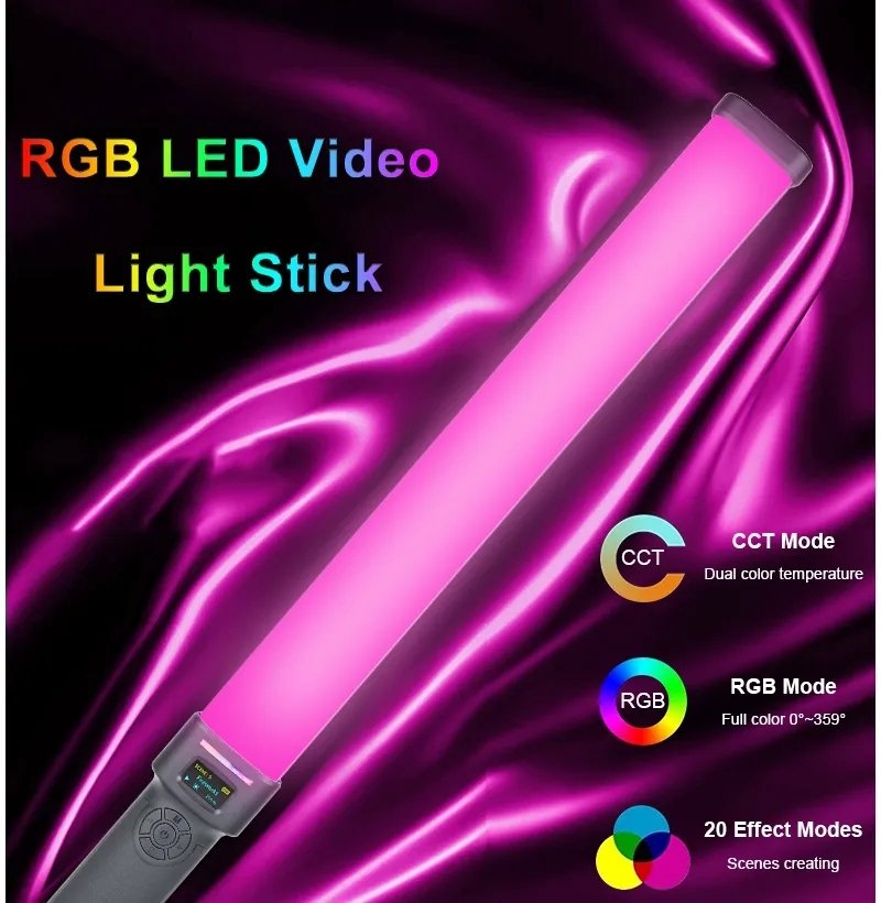 HRIDZ W270RGB 50cm Handheld RGB LED Stick Light – 20W Photography Video Tube Light with 2500K-9000K Adjustable Color Temperature &amp; Rechargeable Battery