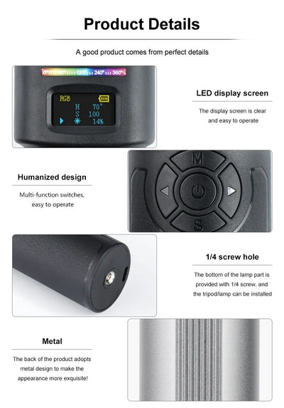HRIDZ W270RGB 50cm Handheld RGB LED Stick Light – 20W Photography Video Tube Light with 2500K-9000K Adjustable Color Temperature &amp; Rechargeable Battery