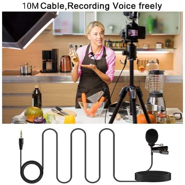 Hridz 10m Extended Lavalier Microphone – Clip-On Mic for Live Broadcasting, Phone & DSLR