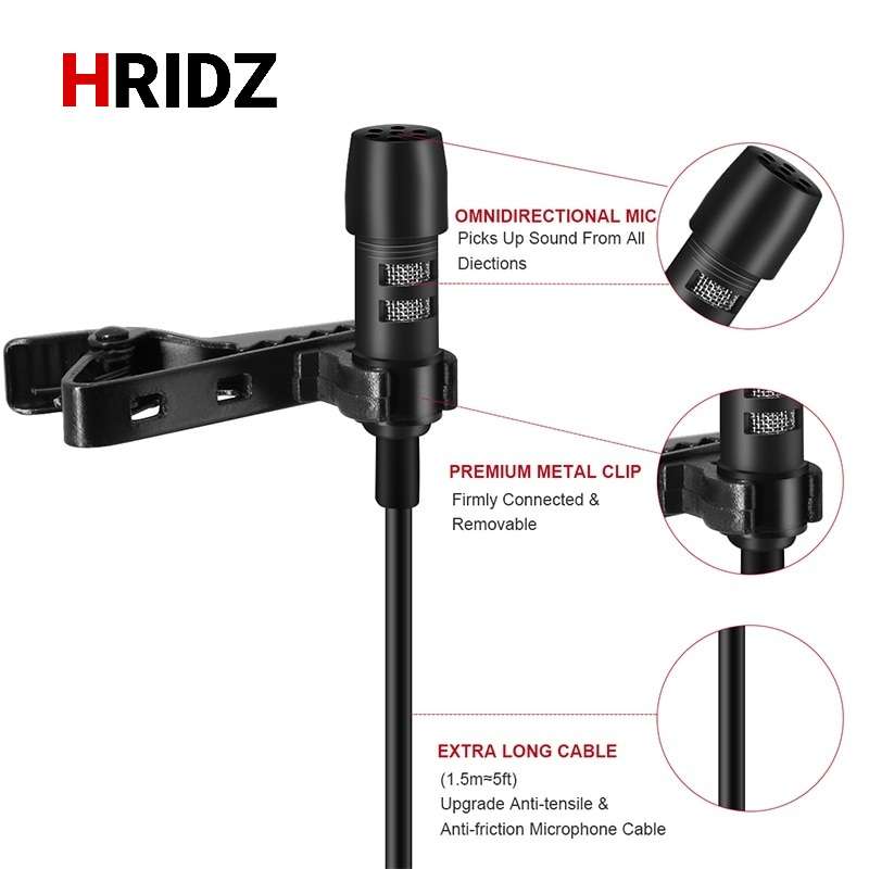 Hridz 10m long 3.5mm lapel microphone for mobile phone and DSLR