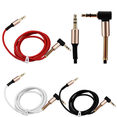 Hridz 3.5mm AUX Cable – 90° Elbow, Anti-Break Spring Coil Audio Cable (1m)