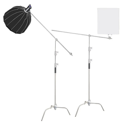 HRIDZ 150-330cm Heavy Duty C-Stand with 128cm Boom Arm 2 Grip Heads Set